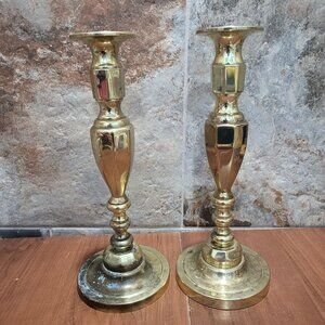 Vintage Pair Baldwin Heavy Solid Brass Candlestick Holder 11” Tall